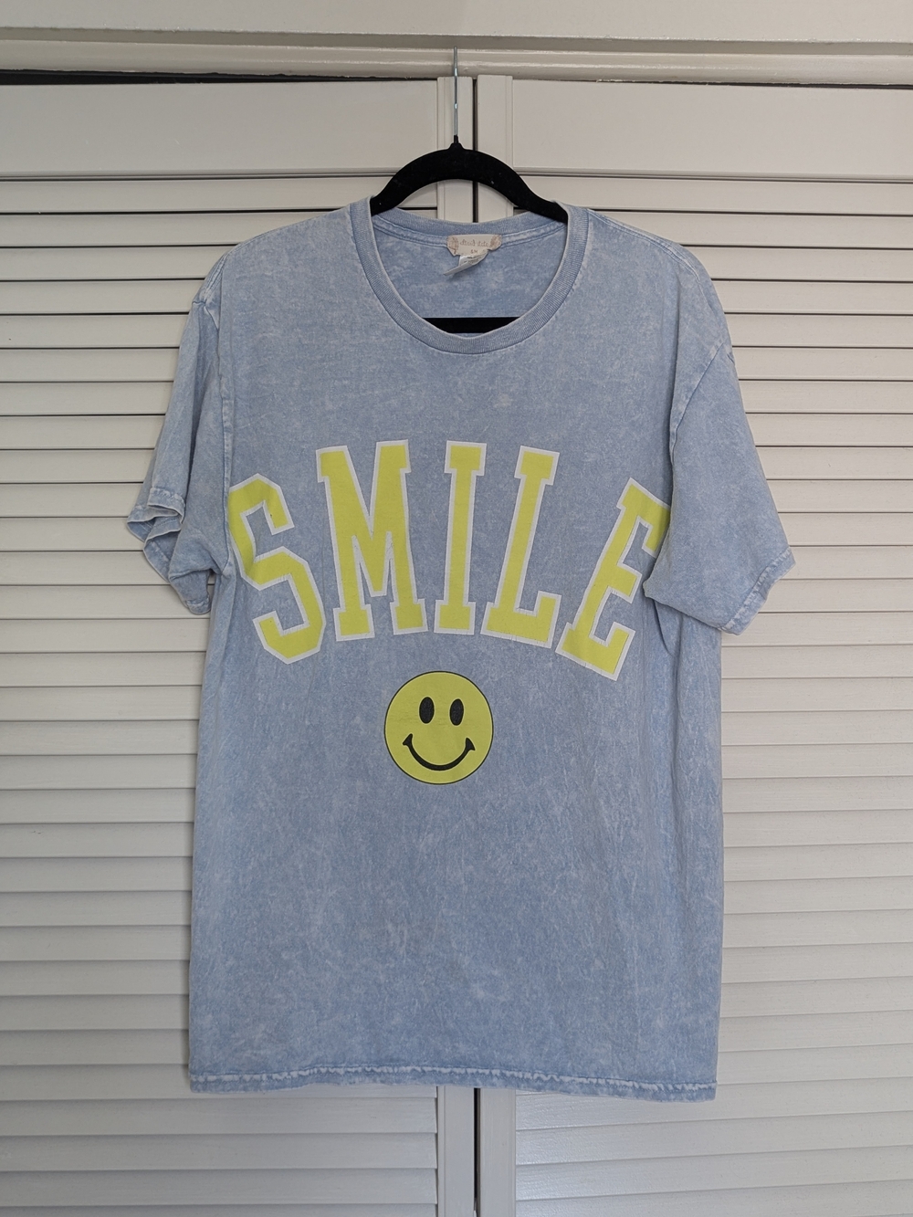 Altar'd State Light Blue Tee with Yellow SMILE Graphic